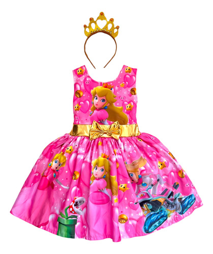 Vestidos Disfraz Bebé Niña Princesa Peach Mario Bross Fiesta Cumpleaños Estampado