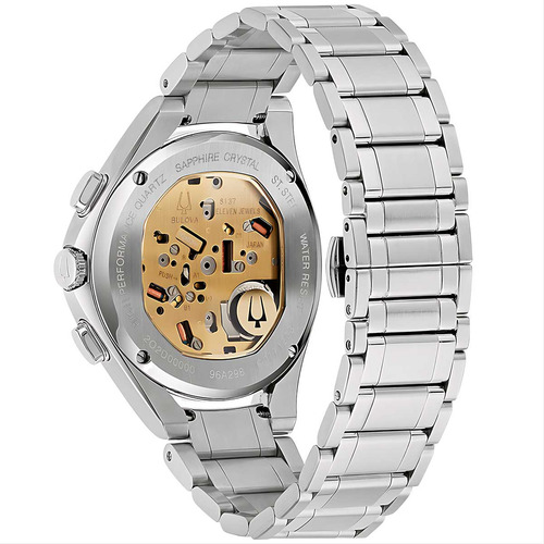 Relógio Bulova Masculino Curv Precisionist Cronógrafo 96a298 Correia Prateado Fundo Cinza