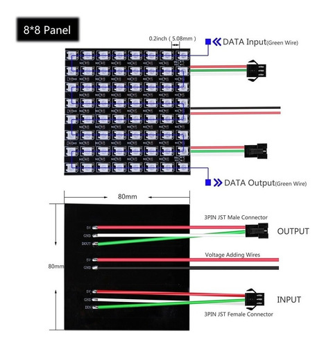 Matriz Panel 64 Leds Rgb Ws2812b 8x8 Ip30 Flexible Esp32