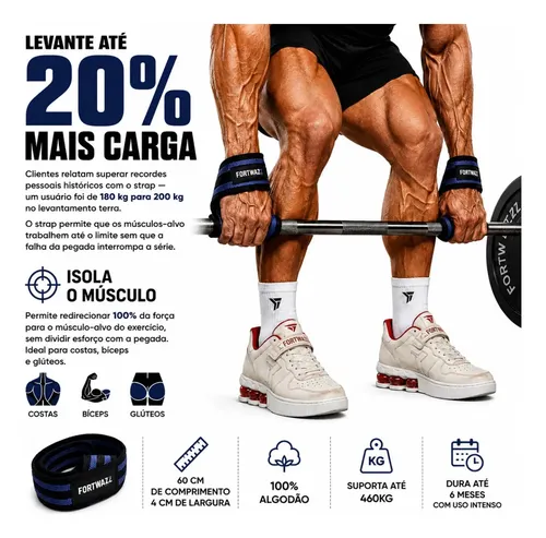 Fita Strap Profissional 100% Algodão Mais Resultado Cor Preto/azul