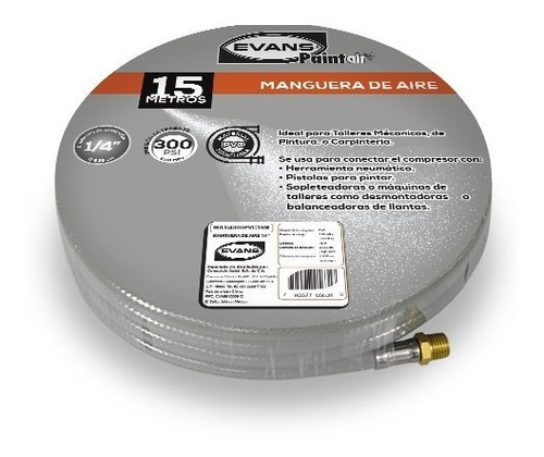 Manguera Para Compresor De Aire Evans Pvc 300 Psi 15m 1/4