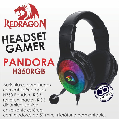 Imagen 2 de 10 de Diadema Gamer Redragon H350 Rgb Pandora2 Usb/3.5mm, Ps4/xbox