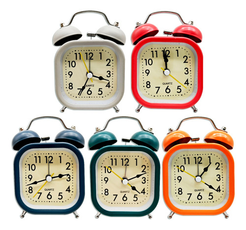 Reloj Despertador Doble Campana Plain Rojo, Gris, Verde, Nar