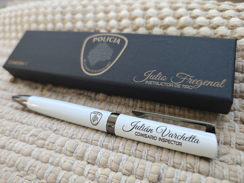 Boligrafo Personalizado Metalico Blanco C/caja Logo Grabado Blanco Negro