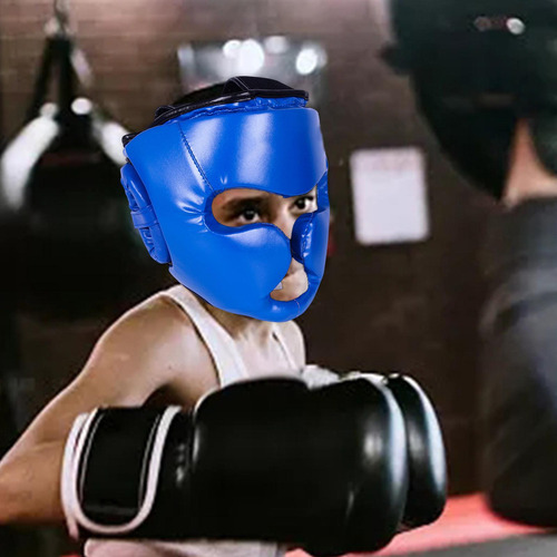 Boxeo Headgear Karate Cómodo Sparring Color Azul L