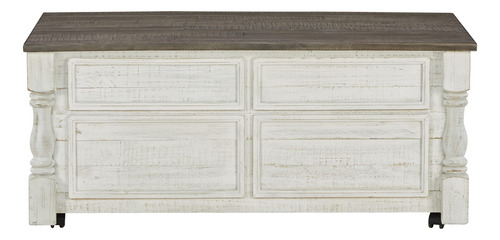Mesa Auxiliar Elevable Blanco Lavado Con 4 Cajones Y Bandeja