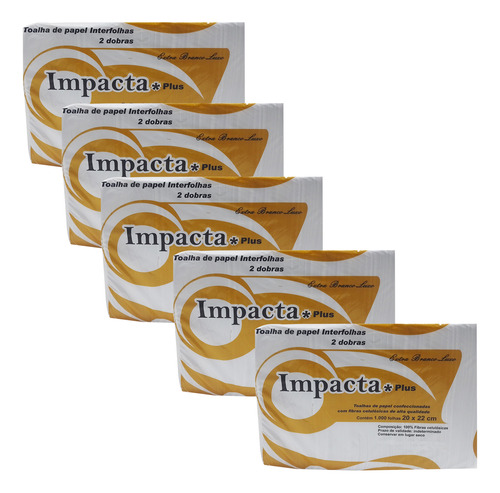 Papel Toalha Impacta Plus 20x22cm - 5 Pacotes X 1000 Folhas