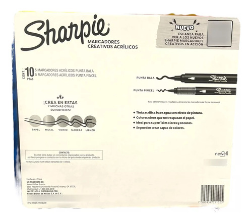 Marcadores Acrílicos Sharpie: 5 Punta Pincel + 5 Punta Bala