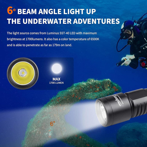 Linterna Orcatorch D700, Para Buceo, Luz Blanca