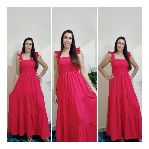 Imagem 2 de 3 de Vestido Feminino Longo Em Lastex Tecido Duna