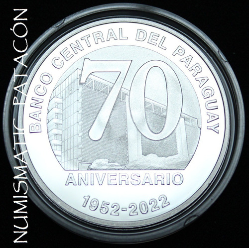 Moneda Plata 925 Paraguay 70º Aniv Banco Central 2022 Proof