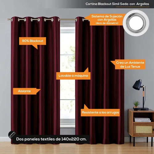 Set Cortina Blackout Simil Seda Argollas Vs Colores Vip