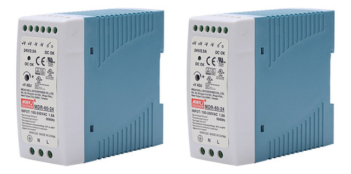 2x Mdr-60 24v 60w Din Rail Power Supply Ac-dc Driver