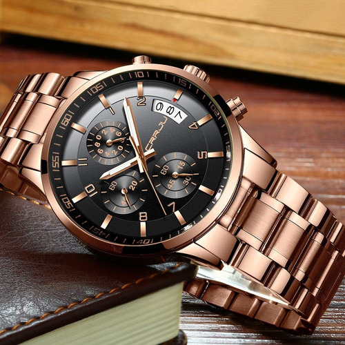 Crrju Relojes Para Hombre Moda Casual Cronógrafo Fecha Reloj