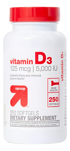 Up & Up Vitamina D3 125 Mcg 5000 Iu Con 250 Softgels Sabor Sin Sabor