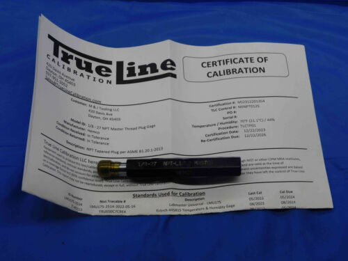 Certified 1/8 27 Npt L1 / L2 Master Pipe Set Thread Plug Ddb
