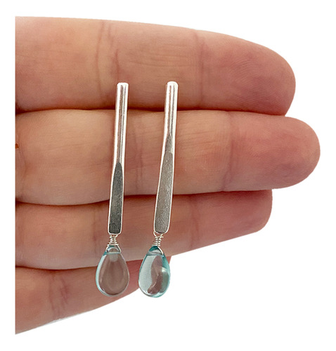 Aros De Plata De Ley Con Cristales Cuarzo Azul