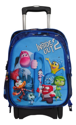 Mochila Lonchera Y Lapicera. Combo De Intensamente Con Llantas, Ruedas O Carrito Azul Acero Liso