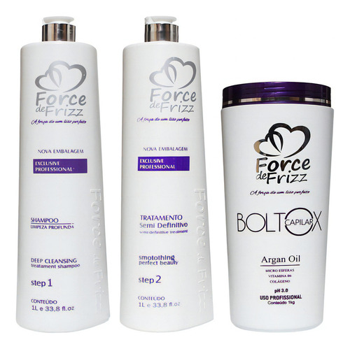 Force Frizz Escova Semi Definitiva + Botox 3x1000ml Qualquer