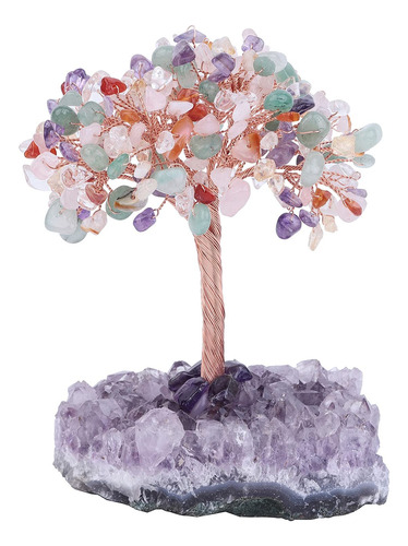 Árbol De Amatista Con Cristales Curativos Y Figuras De Bonsá