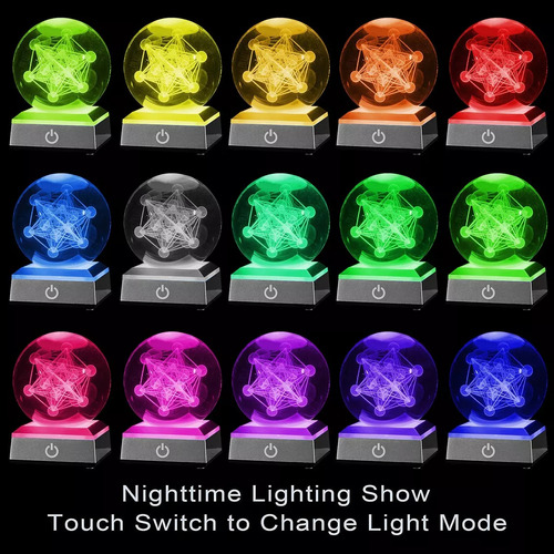 Bola De Cristal 3d Metatron's Cube Com Luz Led Colorida A