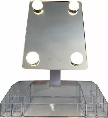 Espejo Con Luz Led Giratorio 360° Con Porta Cosméticos