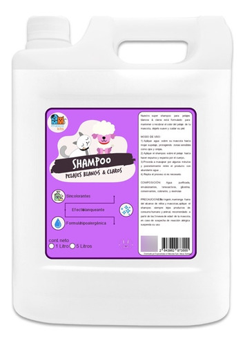 Shampoo Pelaje Blanco 5 Litros Perros & Mascotas