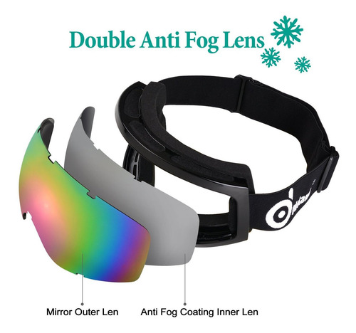 Imagen 4 de 8 de Odoland Gafas De Esquí De Nieve S2 Doble Lente Antivaho R