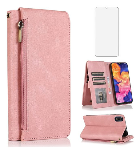 Compatible Con Galaxy A10e Funda Tipo Cartera De Vidrio Temp