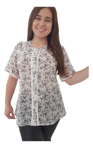 Blusa Extra 36 38 40 42 Estampada Con Botones De Fiesta
