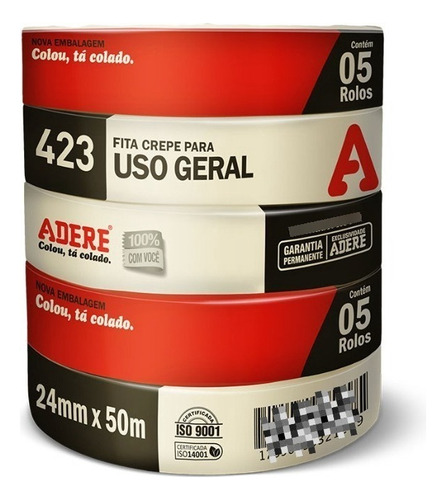 Kit 5 Fitas Crepe Uso Geral 423 - 24mmx50m Adere 
