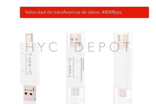Imagen 4 de 10 de Kit Adaptador Usb C 3 En 1 - Lector De Memoria Sd - Otg