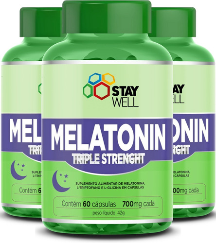 3 Potes Da Melatonina Triple Strenght Premium - 180 Cápsulas