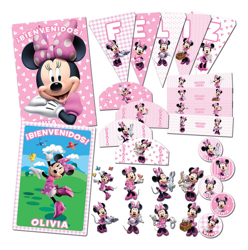 Minnie Rosa Kit Imprimible Personalizado Candy Bar Y Tarjeta