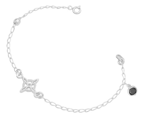 Pulsera Nudo De Bruja Bola Facetada Cristal Mujer Plata 925 Negro 18 Cm