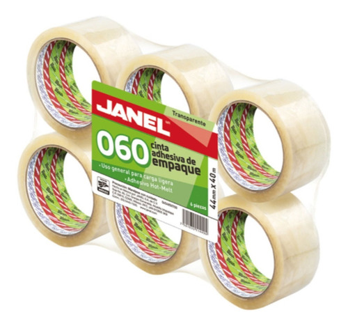 6 Cinta Adhesiva Empacar Janel 060 Transparente 44x40m Rollo