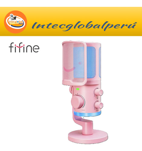 Micrófono Fifine Ampligame Am6 Rgb Usb Cardioide - Pink