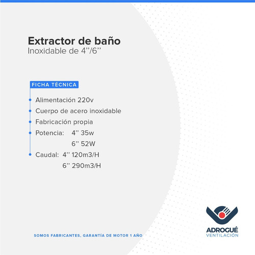 Extractor De Aire Para Baño De Acero Inox De 4''