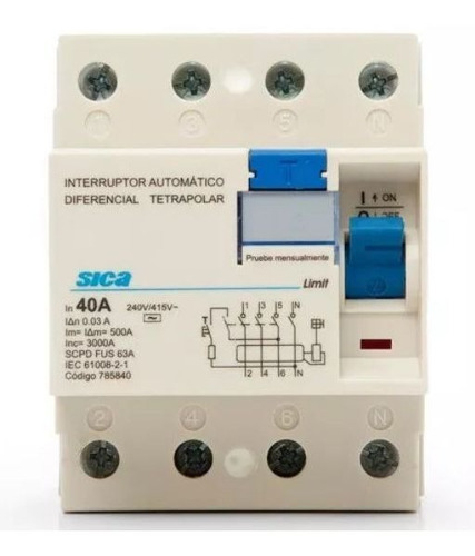 Interruptor Automatico Diferencial Tetrapolar De 40 Amper 