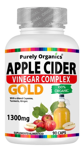 Imagen 1 de 8 de Vinagre De Manzana Gold 100% Organico 90 Capsulas