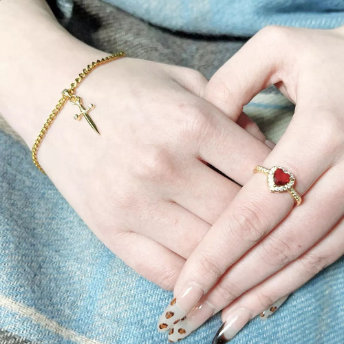 A- Juego De Pulsera De Anillo De Corazón Espada Para Pareja