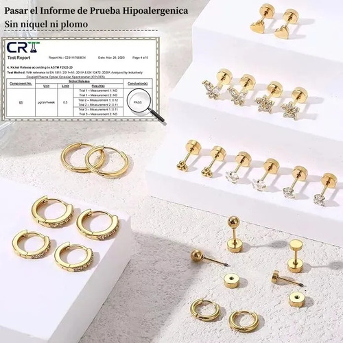 12 Pare Aretes De Oro 14k Mujer Arracadas Piercing Cartílago