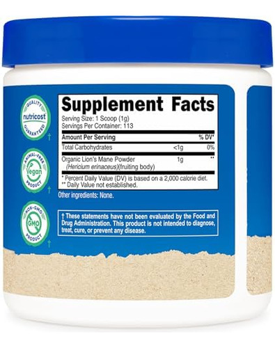 Nutricost Hongo Melena De León 100 % Orgánico Lion's Mane 4 Ounce (pack Of 1)