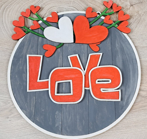 Cuadro Decorativo Circular Love En Madera San Valentin Globo