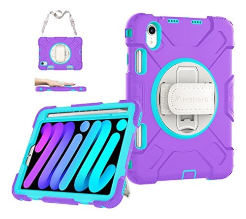 Funda Para Ipad Mini 6a Gen De Silicona A Prueba De Golpes Mint Green+purple