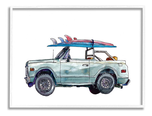 Stupell Industries Retro Beach Cruiser Con Tabla De Surf Ilu