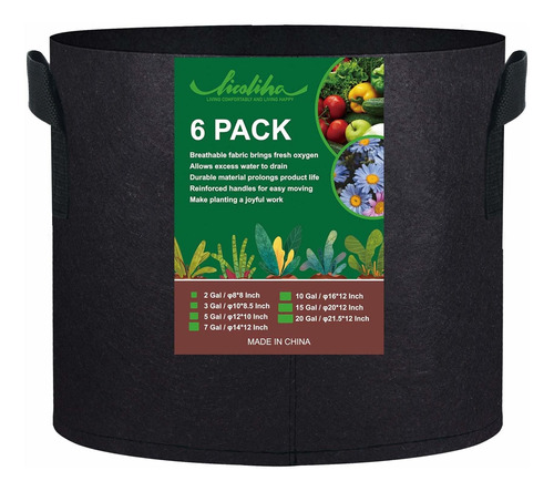 6 Bolsa Cultivo 7 Galon Mango Negro