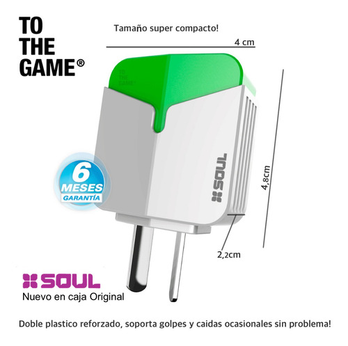 Imagen 4 de 9 de Cargador Carga Rápida Con Cable Usb Soul Original Doble Usb