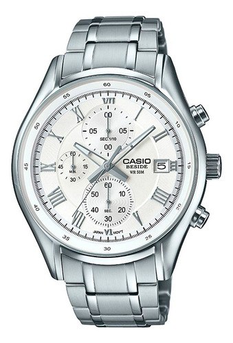 Reloj pulsera Casio Reloj BEM-512D-7AVDF, para hombre, fondo blanco, con correa de acero inoxidable color plateado