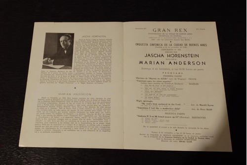 Folleto Gran Rex Jascha Horenstein - Marian Anderson 1950